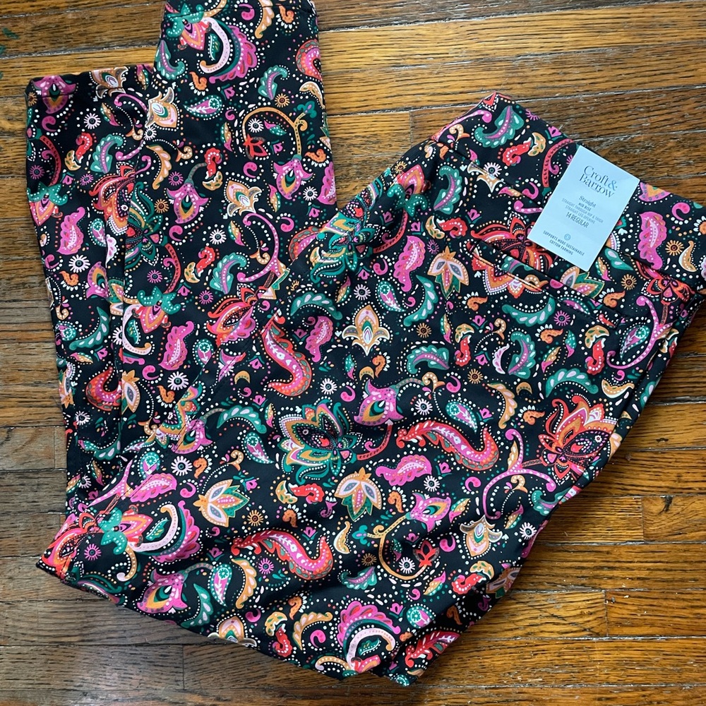 Croft and Barrow Pants, black paisley, size 16